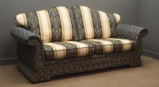 Three seat traditional style sofa upholstered with optional cushions,