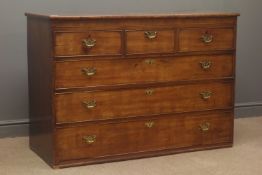 19th century inlaid mahogany chest, three short and three long drawers, W124cm, H87cm,