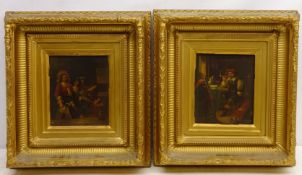 Tavern Scenes, pair of 19th century continental oils on wood panel indistinctly signed 19.