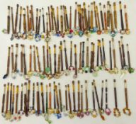 Large quantity of Victorian and later turned wood lace bobbins including some decorated with wire