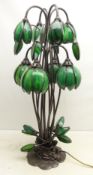 Tiffany style twenty light lamp, on cast metal water lily base,