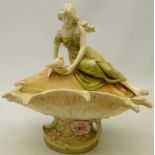 Dux style porcelain bowl decorated with a maiden perched on a shell,
