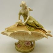 Dux style porcelain bowl decorated with a maiden perched on a shell,