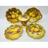 Set of three Coalport fruit painted dessert plates,