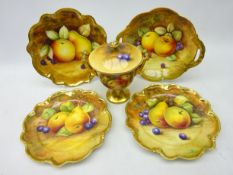 Set of three Coalport fruit painted dessert plates,