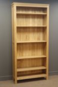 Light ash open bookcase, four adjustable shelves, stile supports, W95cm, H201cm,