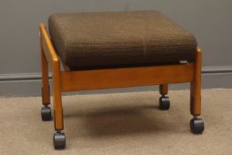 Parker Knoll adjustable stool, upholstered in brown fabric, W58cm, H45cm,