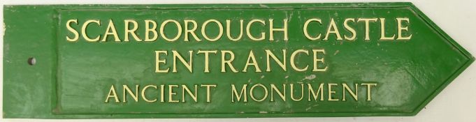 Scarborough castle green painted metal sign,