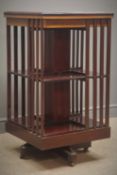 Edwardian inlaid mahogany revolving bookcase, W52cm, H97cm,