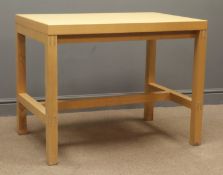Rectangular light ash work table on jointed stretcher base, 92cm x 61cm,