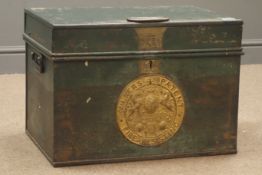 Victorian cast iron strong box, hinged lid, 'Milners' and Son Liverpool, Patent Fire-Resisting',