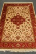 Keshan design red ground rug/wall hanging, central medallion, floral field,