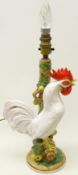 Italian pottery table lamp in the form of a cockerel perched on an apple tree,