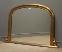 Gilt framed arch top, over mantle mirror, W126cm,