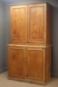 Victorian pine linen press, four cupboard doors with fitted interior, plinth base, W112cm, H197cm,