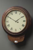 19th century mahogany cased drop dial wall clock, circular Roman dial,