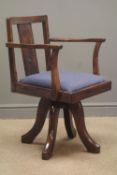 Early 20th century oak swivel office arm chair, upholstered seat,