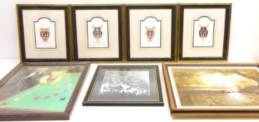 Classical Urns, four contemporary colour lithographs in matching frames, 'The Visit',