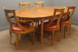 Cherry wood extending oval dining table, tapering reeded supports (W114cm, H75cm,