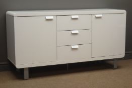 Wren Furniture - white gloss finish six drawer chest with brushed metal handles, W150cm, H77cm,