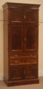 19th century mahogany wardrobe, projecting cornice, three cupboards, two drawers,