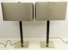 Pair of Endon table lamps of rectangular form with chrome base and satin shades,