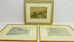 Beached Boats and Landscapes, three 20th century watercolour signed by Harold H Holden 24.5cm x 34.