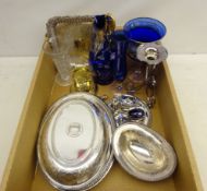 Silver-plated tape measure, silver-plated condiments, Venetian glass, Aug Schatz & Sohne dome clock,