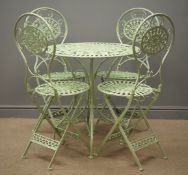 Green finish wrought metal circular garden table (D70cm, H75cm),