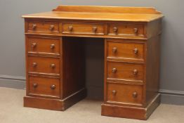 Victorian mahogany twin pedestal desk, raised back, nine drawers, plinth base, W104cm, H75cm,