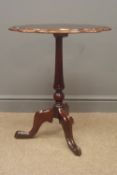 Georgian style mahogany wine table, pie crust edge, single turned column, three splayed feet, W52cm,