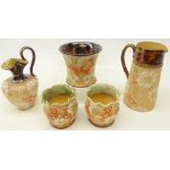 Five pieces of Doulton Lambeth Slaters Patent stoneware pottery,