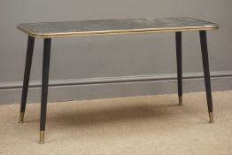 Retro black and gold finish cocktail table, splayed supports, W92cm, H49cm,
