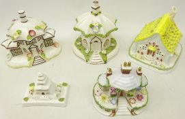 Five Coalport house models; The Gingerbread House, Temple House, The Parasol House,