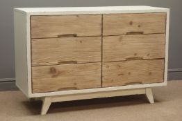 Rustic wood and painted six drawer chest, W120cm, H80cm,