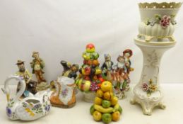 Italian Jardiniere and stand, six Capodimonte figures, Italian pottery fruit sculpture,