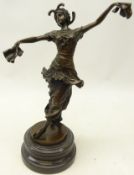 Bronze Art Deco design figure 'Hankerchief Dancer' after Colinet on circular base,