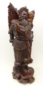 Chinese carved hardwood figure of a warrior,