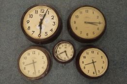 Five 'Smiths' ECS baker lite case slave clocks