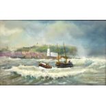 Scarborough Lifeboat on a Rescue, 20th century oil on board signed by Robert Sheader 37cm x 59.