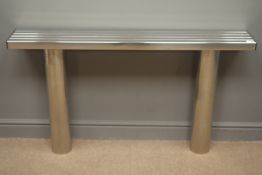 Stainless steel bench, W121cm, D20cm and Stainless steel bollard, (Diameter - 12cm,