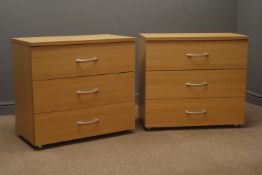 Pair oak finish chests, three drawers, W81cm, H74cm,