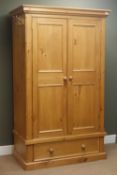 Solid pine double wardrobe, projecting cornice,