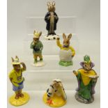 Six Royal Doulton Bunnykins figures - Sailor, Tourist, Boy Skater, Easter Greetings,