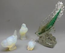 Three Sabino opalescent glass birds,
