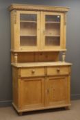 Late 19th century pine kitchen dresser, projecting cornice,