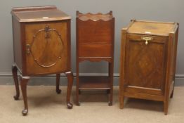 Early 20th century mahogany bow fronted bedside table, raised back, cupboard door enclosing a shelf,