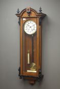 Late 20th century walnut and ebonised cased Vienna style wall clock,