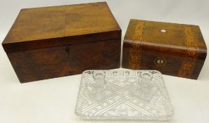 Victorian walnut work box with marquetry inlay, large Victorian mahogany work box,