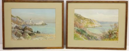 Coastal scenes, pair watercolours signed by Albert Stevens (fl.